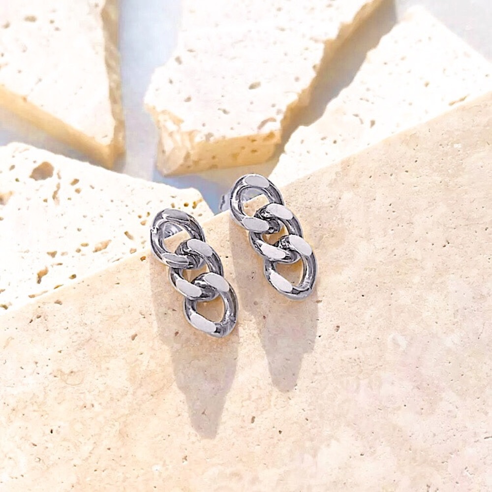 ⚜️[𝟯/$𝟭𝟴]⚜️Silver Chain Stainless Steel Drop Earrings NEW - Picture 6 of 9